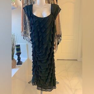 Studio M Dress Women's Black Tiered Ruffle Semi Sheer Fitted Dress Size Medium